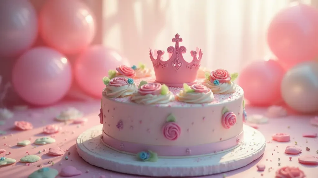 شريحة من كعكة عيد الميلاد تقدم مع الشموع والحلويات، وتوضع على طبق احتفالي في أجواء حفل مبهجة.