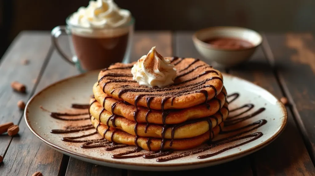 كرات الشورو المحشوة بالنوتيلا: متعة لا تُضاهى في 10 دقائق 2 طبق من كرات الشورو المحشوة بالنوتيلا مرشوشة بالقرفة، مع فنجان من الشوكولاتة الساخنة وكوب من نوتيلا الإضافية على الجانبين.