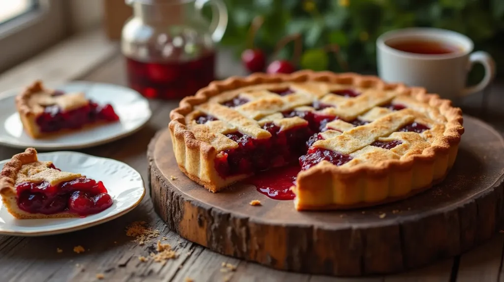 فطائر الكرز الشهية: 5 طرق مذهلة لتحضيرها اليوم 2 فطائر الكرز المقدمة مع شرائح وأطباق شاي بجانبها