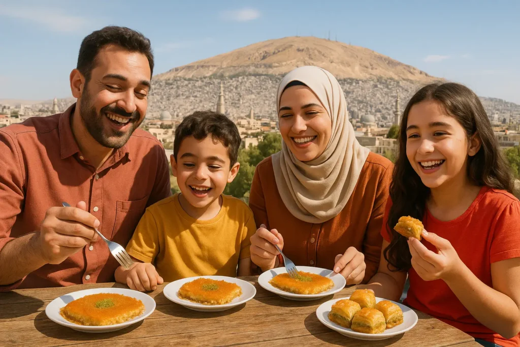 اسماء محلات حلويات في سوريا تبعث البهجة | 15 فكرة جذابة 2 تقديم الحلويات السورية على أطباق أنيقة مزينة بالفستق وورود الورد.