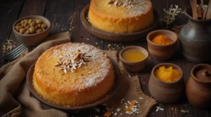 بسبوسة ذهبية طازجة مع مكونات طبيعية