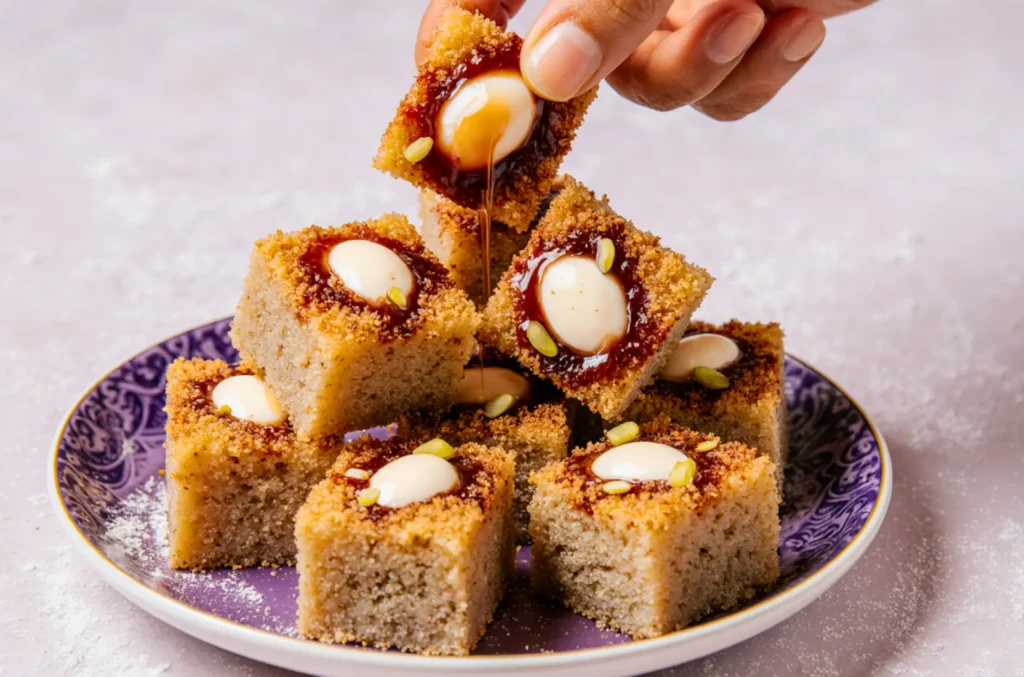 سكّب الشربات على بسبوسة بالزبادي الساخنة